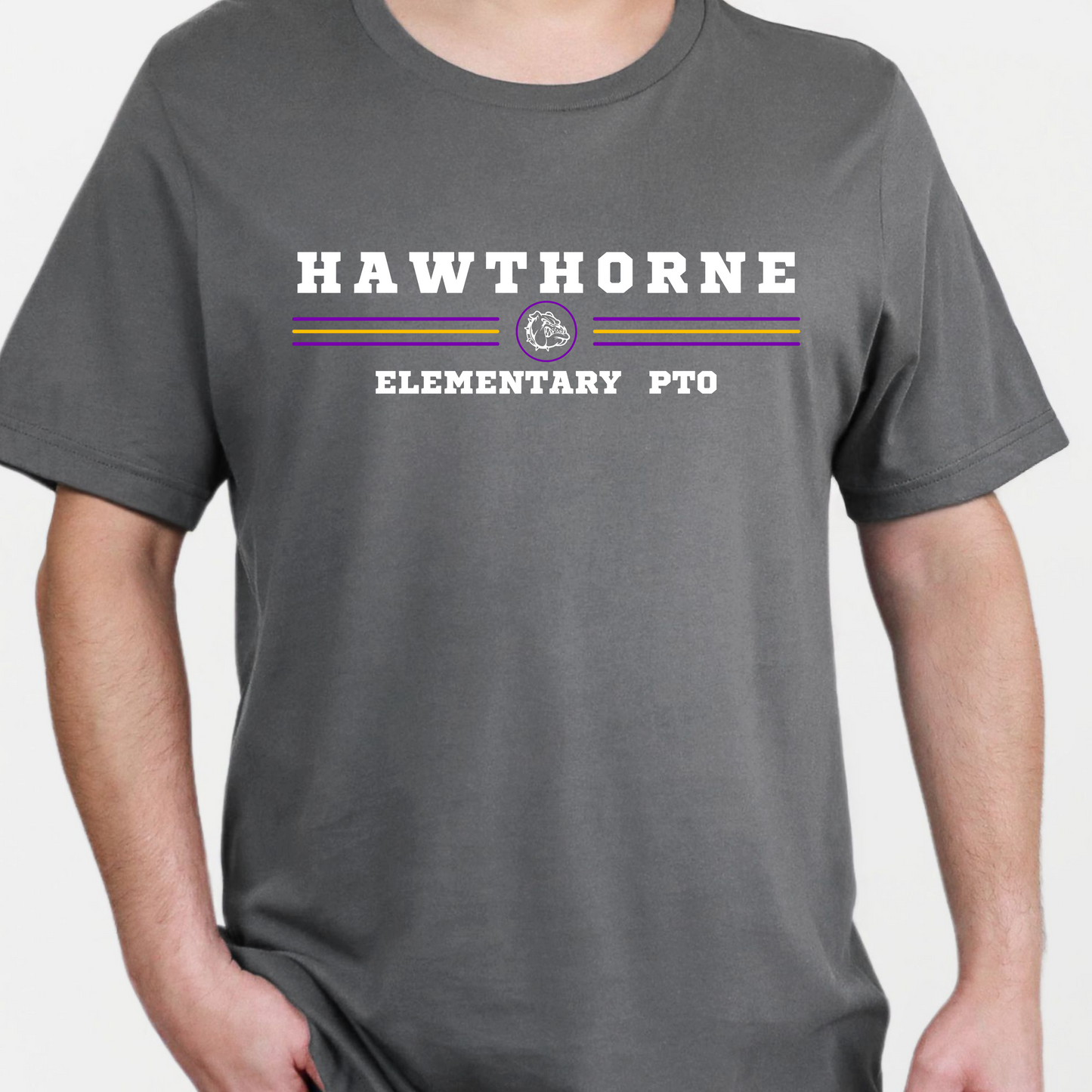 Adult Striped Hawthorne Elementary PTO Shirt - Cross & Crown Designs