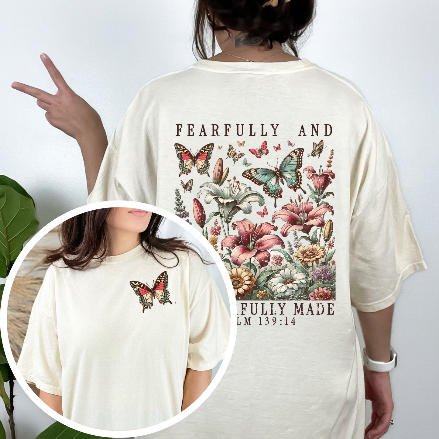 Fearfully & Wonderfully Made Floral Christian Graphic Tee - Cross & Crown Designs