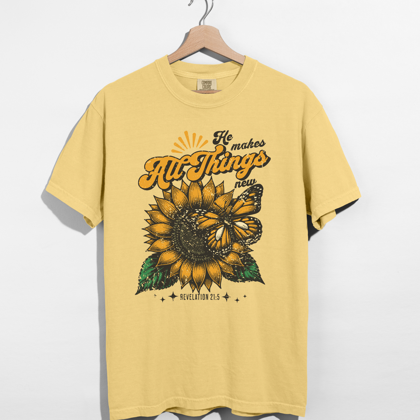 He Makes All Things New Sunflower Christian Graphic Tee - Cross & Crown Designs