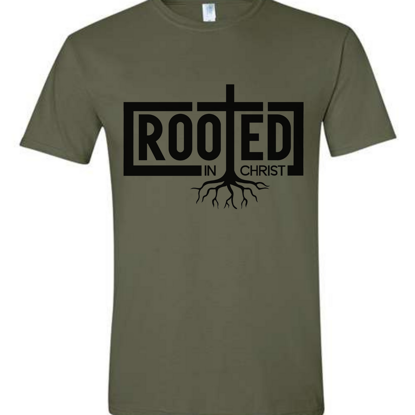 Rooted in Christ Scripture-based Christian Tee - Cross & Crown Designs