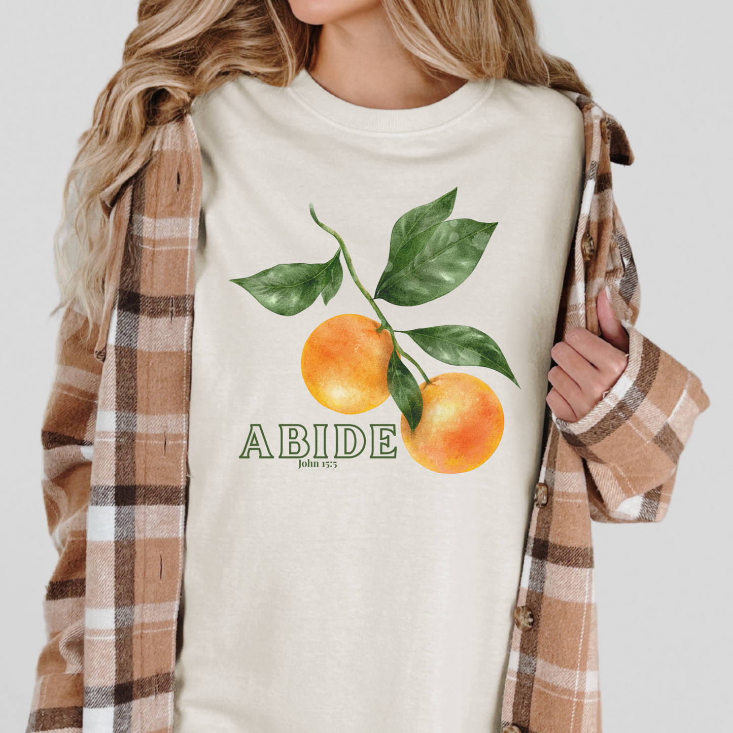Abide Scripture-based Christian Graphic Tee - Cross & Crown Designs