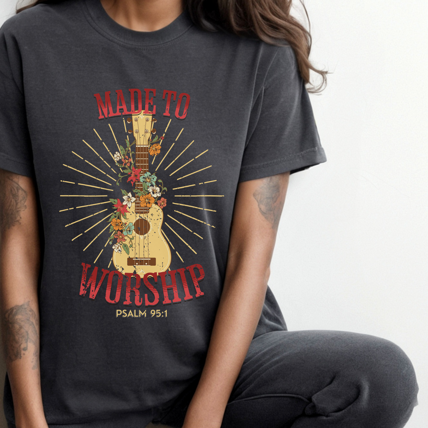 Made to Worship Christian Graphic Tee - Cross & Crown Designs