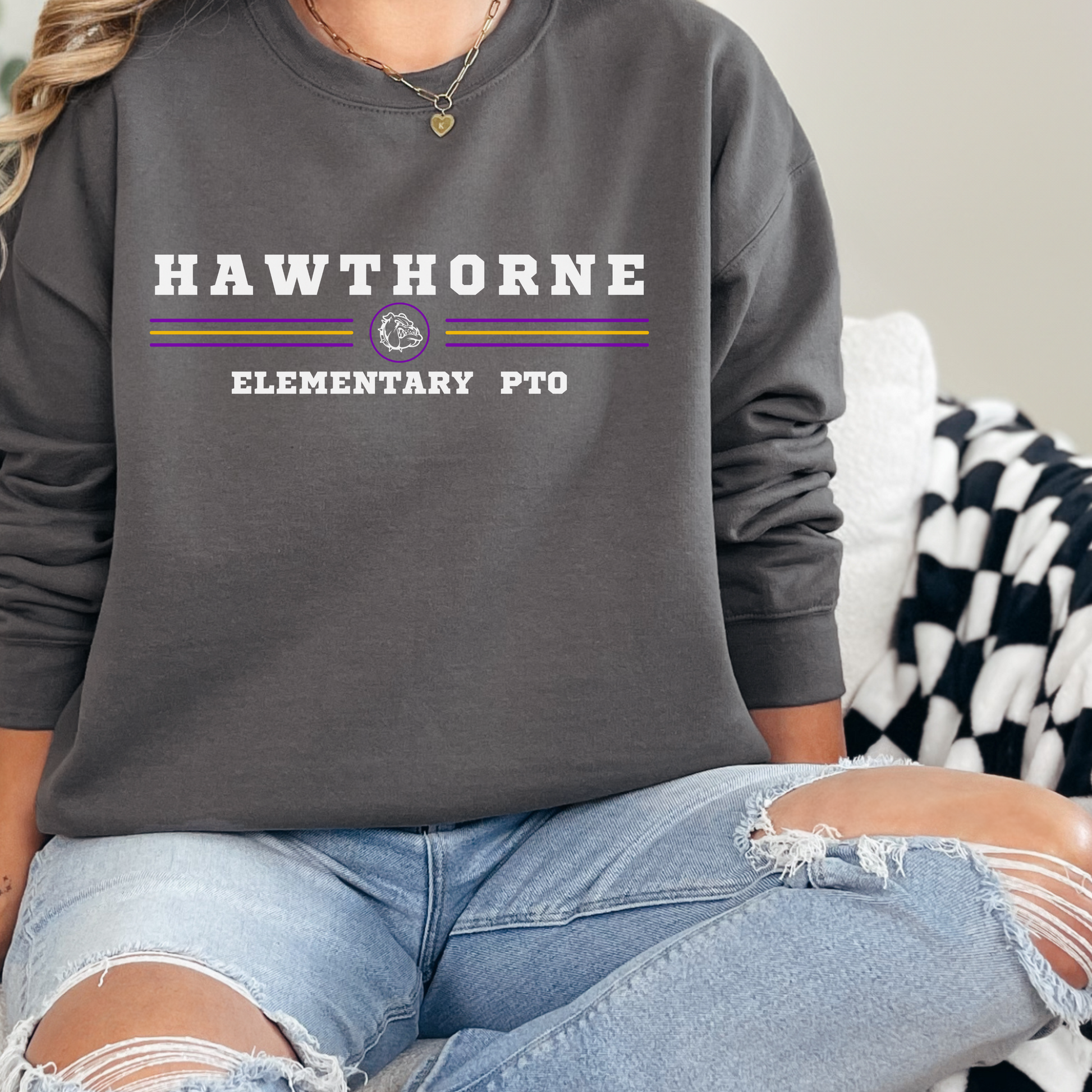 Adult Striped Hawthorne Elementary PTO Shirt - Cross & Crown Designs